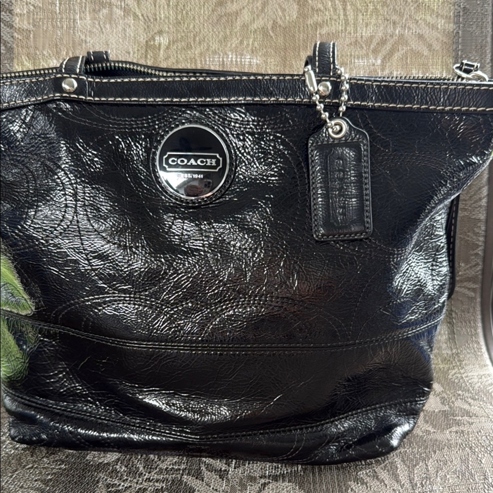 Coach Black Patent Leather Perforated Tote Bag. Excellent condition. No callouts